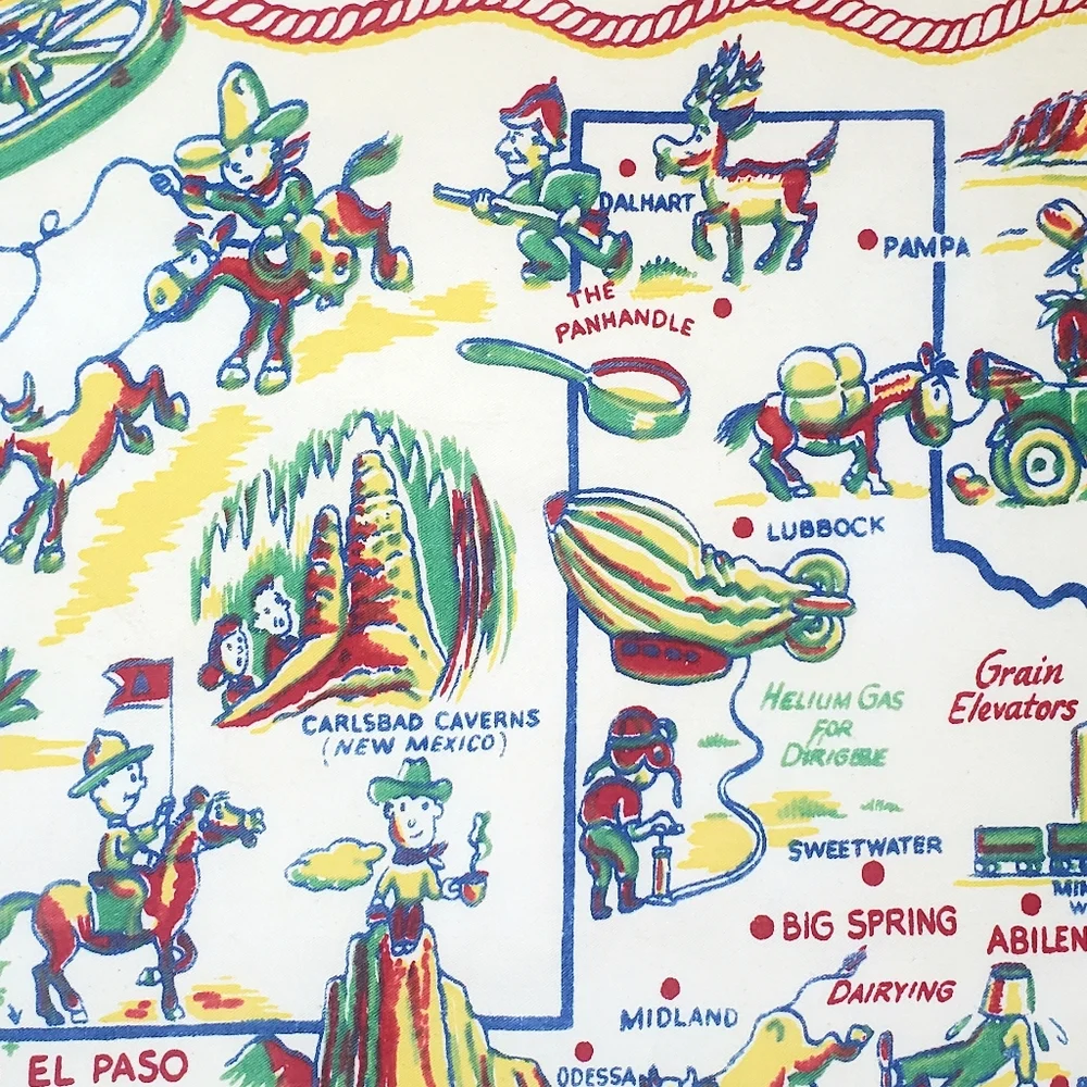 SOLD Vtg Texas Novelty Souvenir Tablecloth 37"x 32" Lone Star State Caricature - Picture 10 of 15